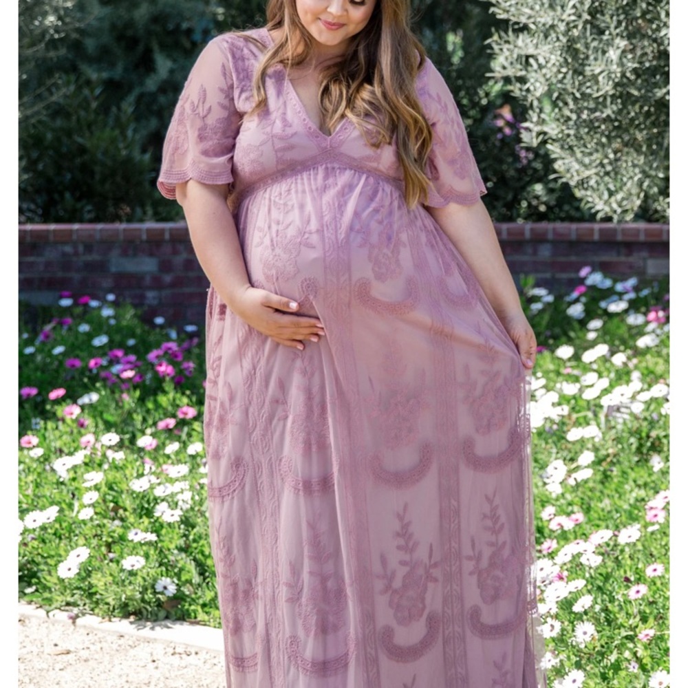 Pink Blush Maternity Plus - Lace Mesh Overlay Maxi Dress 3X